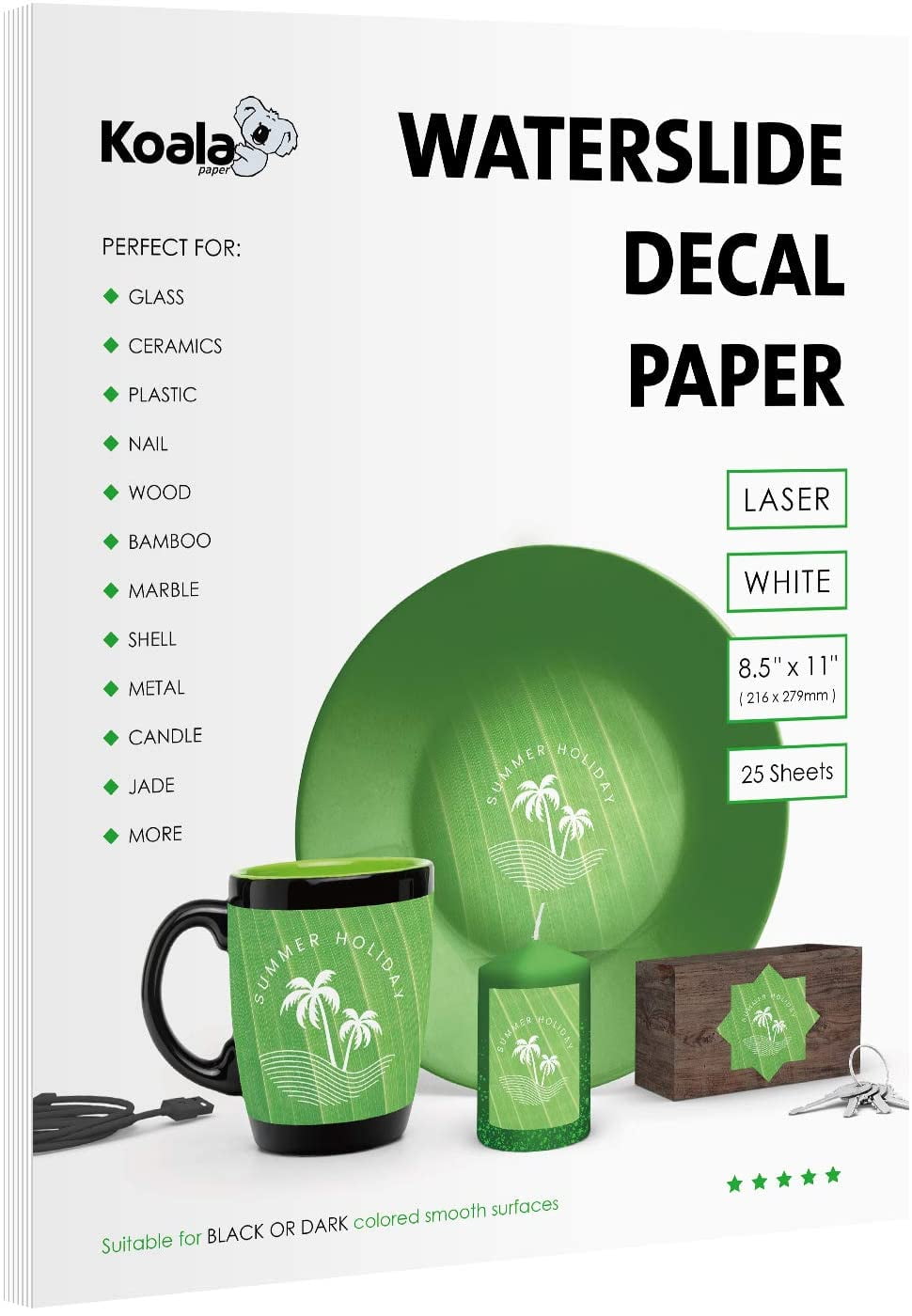 Waterslide Decal Paper Premium Laser 30 Sheets Mixed 15 White 15 Clear : 