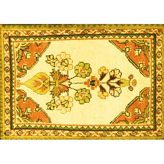 Ahgly Company Machine Washable Indoor Rectangle Animal Yellow Traditional Area Rugs, 2' x 5'
