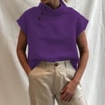 thumbnail image 2 of Miluxas Tops Clearance Plus Size Women's Solid Color Short Sleeve Open Button Pullover Loose Cotton Shirt Purple 8(L), 2 of 6