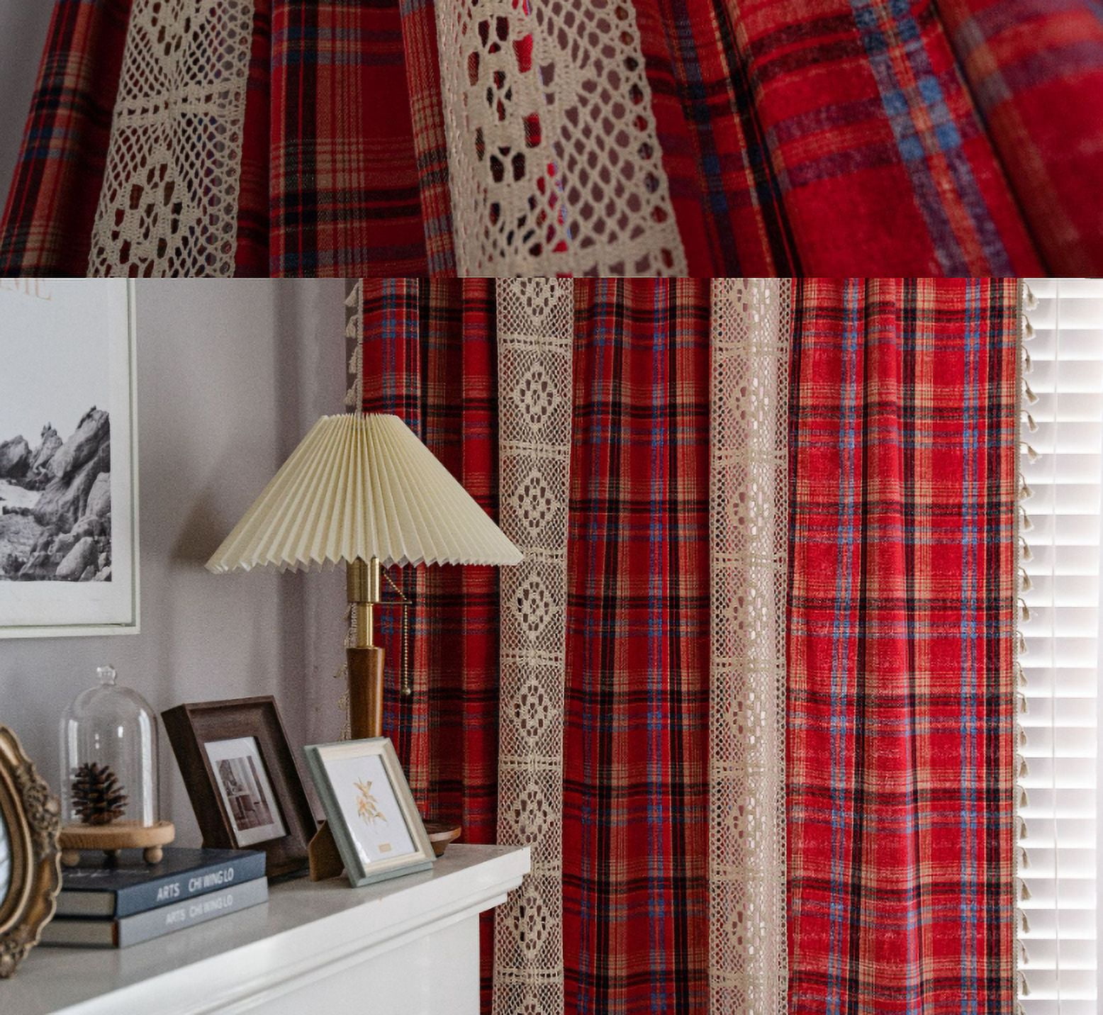 Boho Curtains Plaids for Bedroom, Semi Blackout Linen Farmhouse Tassels Window Treatment Bohemian Drape, Rod Pocket 1 Panel