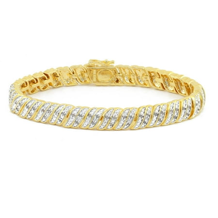 1.0 Carat T.W. Round White Diamond Yellow Gold-Plated Tennis Bracelet