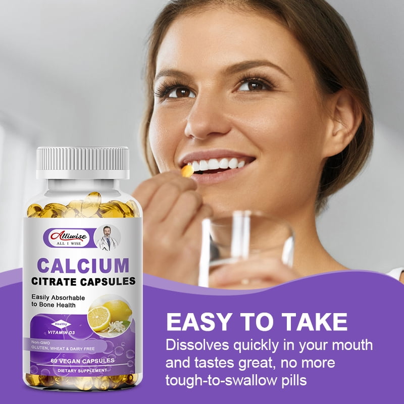 Calcium Citrate with Vitamin D - Super Absorbable Bone Health D3 Calcium Supplement for Men & Women - Muscle Function - Gluten-Free, Non-GMO – 120 Capsules(2 Pack)