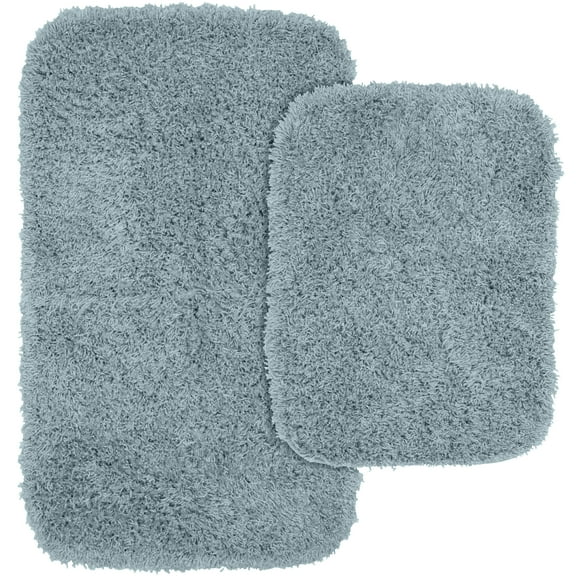 Garland Rug Jazz Washable Bath Rug Set, 2 Piece Set (17"x24" Bath Rug, & 21"x34" Bath Rug) Basin Blue