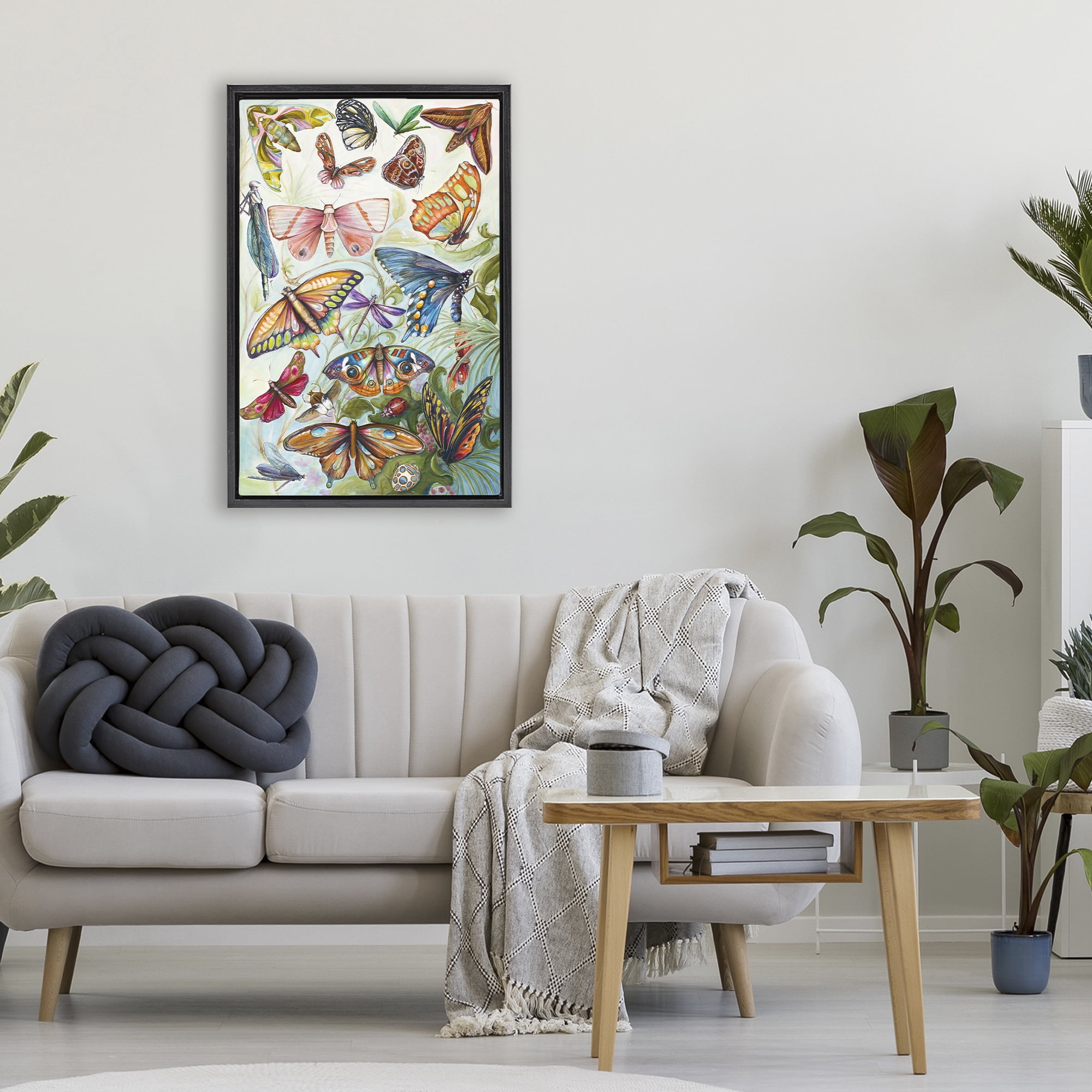 Stupell Industries Colorful Butterfly Conservatory Black Framed Floater Canvas Wall Art, design by Diannart