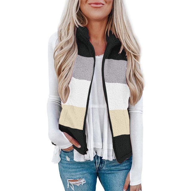 Puntoco Chaqueta para mujer Otoño Invierno Abrigo sin mangas Chaquetas cálidas con cremallera Ropa de abrigo con bolsillos Liquidación de Navidad Puntoco Puntoco-2334