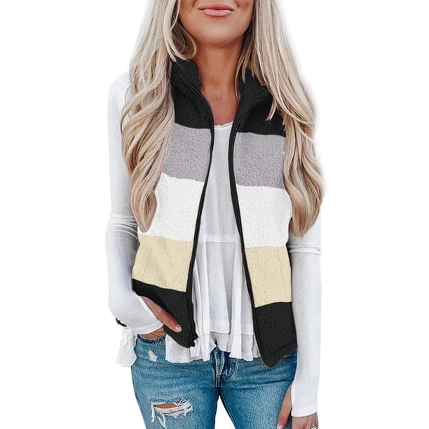 Puntoco Chaqueta para mujer Otoño Invierno Abrigo sin mangas Chaquetas cálidas con cremallera Ropa de abrigo con bolsillos Liquidación de Navidad Puntoco Puntoco-2338
