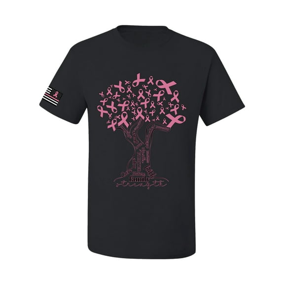 Wild Bobby US Flag Breast Cancer Awareness Pink Tree Words of Encouragement US Flag Breast Cancer Awareness Men Tee, Black, Small