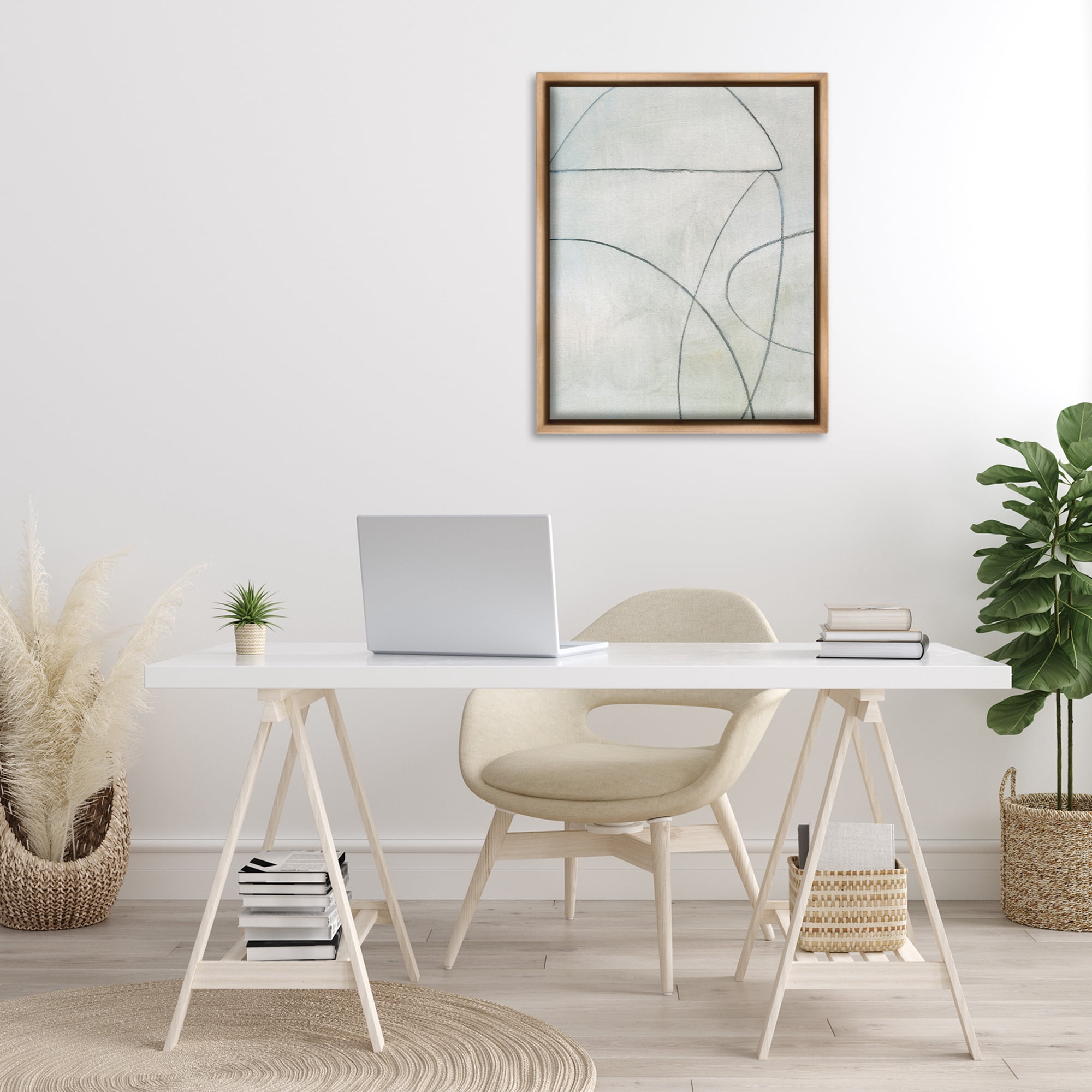 Stupell Industries Shapes Sketch on Grey Abstract Drawing Brown Floater Framed Canvas Art Print Wall Art, 25 x 31