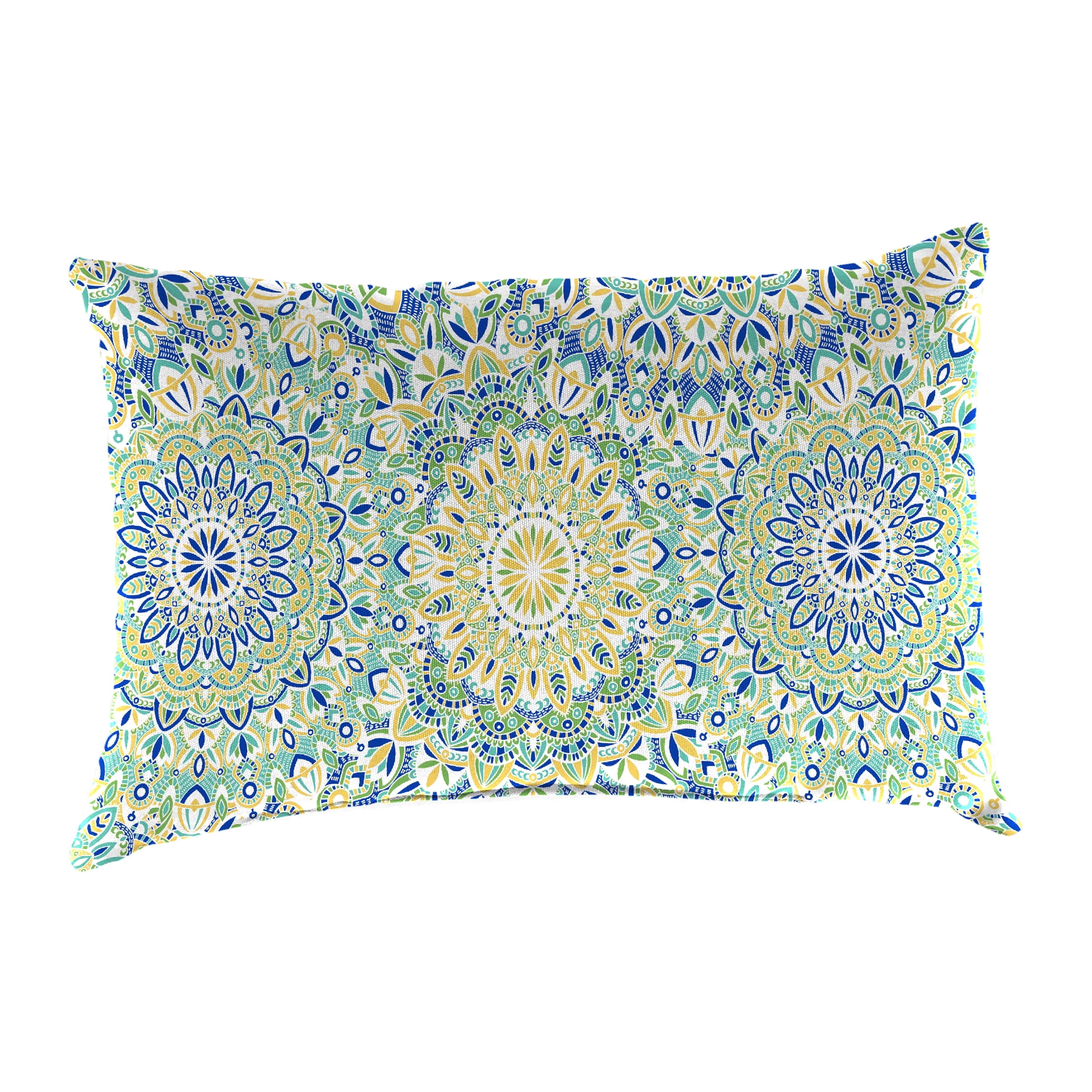 Jordan Manufacturing 12" x 18" Alonzo Fresco Blue and Green Medallion Rectangular Outdoor Lumbar Throw Pillow (2 Pack)