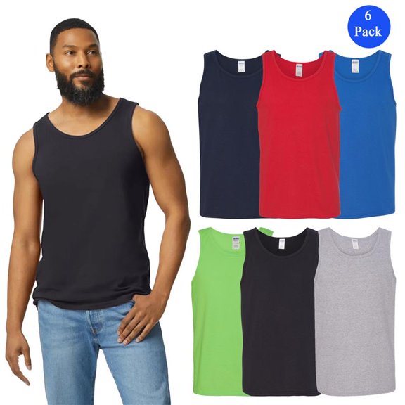 Gildan Heavy Cotton Tank Top for Men, Sleeveless Assorted Color Bound Neck Tank, 6 Pack, S