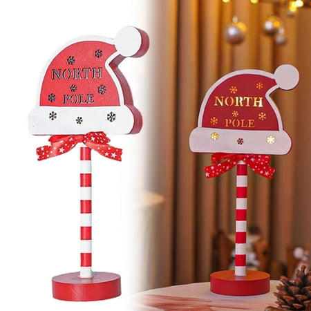 

2 Packs - Desktop Ornament Christmas Decorations North Pole Sign With LED Light Xmas Tabletop Stand Decor For Indoor Home Holiday Party Decorative Christmas Street Sign Housewarming Gift by Niaviben