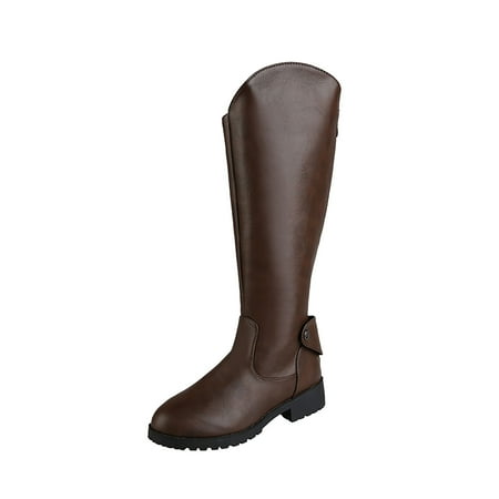 

Jikolililili Women S Shoes Fashion Round Toe Mid-Heel High Barrel Knight Buckle Retro Long Women Boots Autumn Winter Shoes Christmas 2022 Deals Clearance