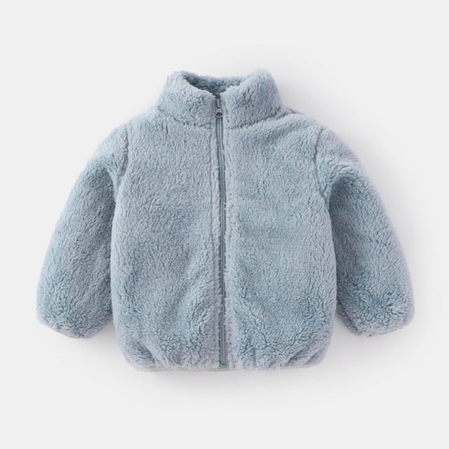 LSLJS Manteau en Polaire pour Bébé Fille Garçon Fermeture Éclair Couleur Unie Épais Manteau Chaud pour Enfants, Manteau Bébé (5-6 Ans, Bleu)
