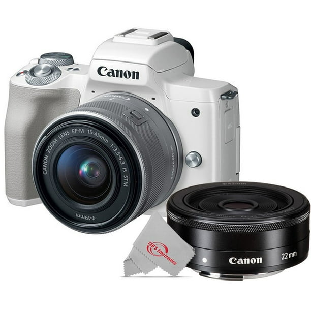 Eenvoud Muildier middag Canon EOS M50 Mirrorless Digital Camera White with 15-45mm + Canon EF-M 22mm  f2 STM Lens - Walmart.com
