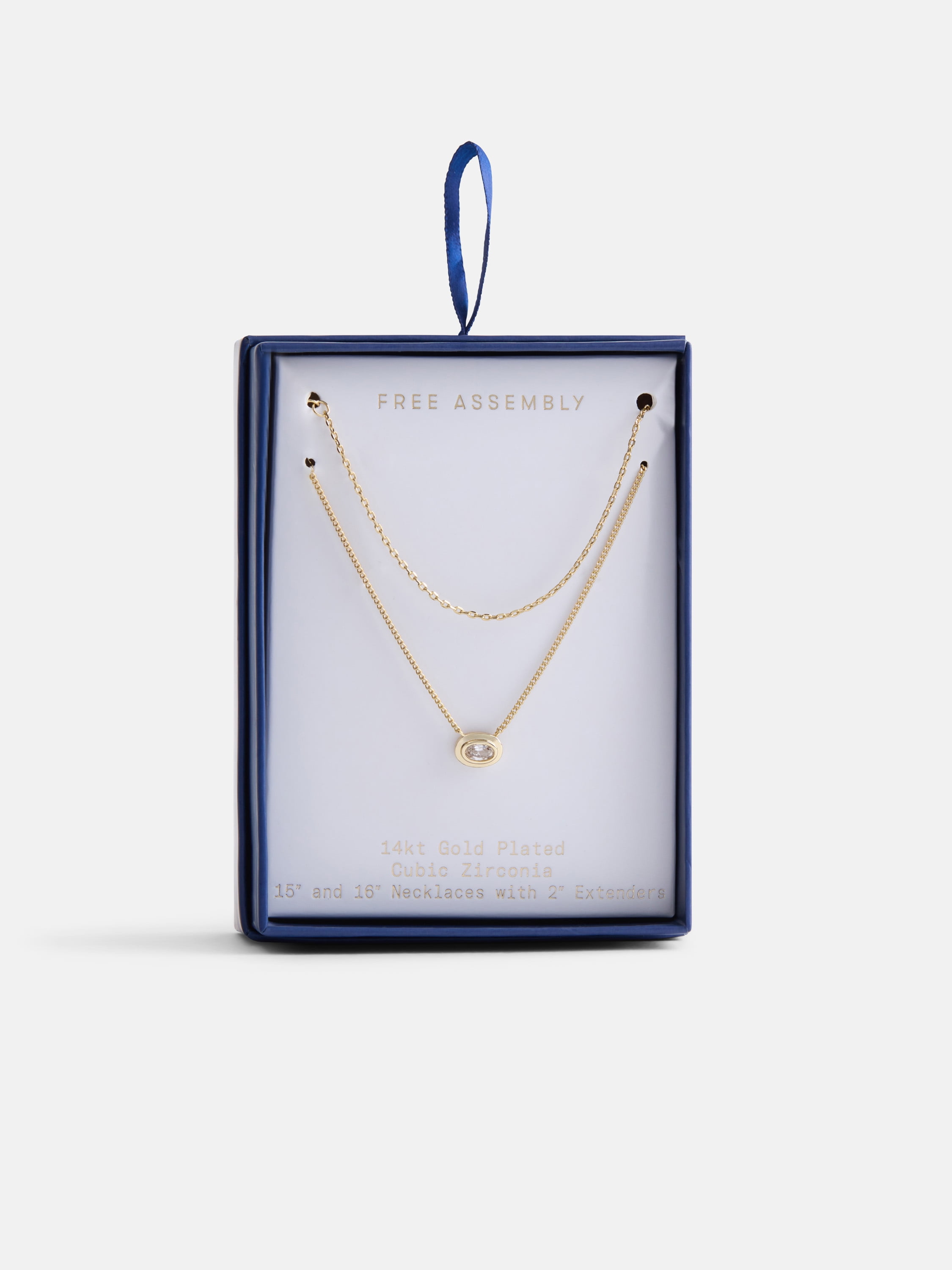 Free Assembly Women's Demi Fine 14K Gold Plated Cubic Zirconia Layered Necklace Set, 15" + 2" Extender; 16" + 2" Extender, 2-Piece