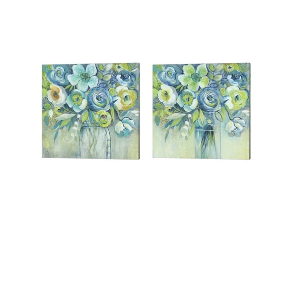 Late Summer Blooms by Elle Summers Canvas Art Set of 2 14 inch X 14 inch Each