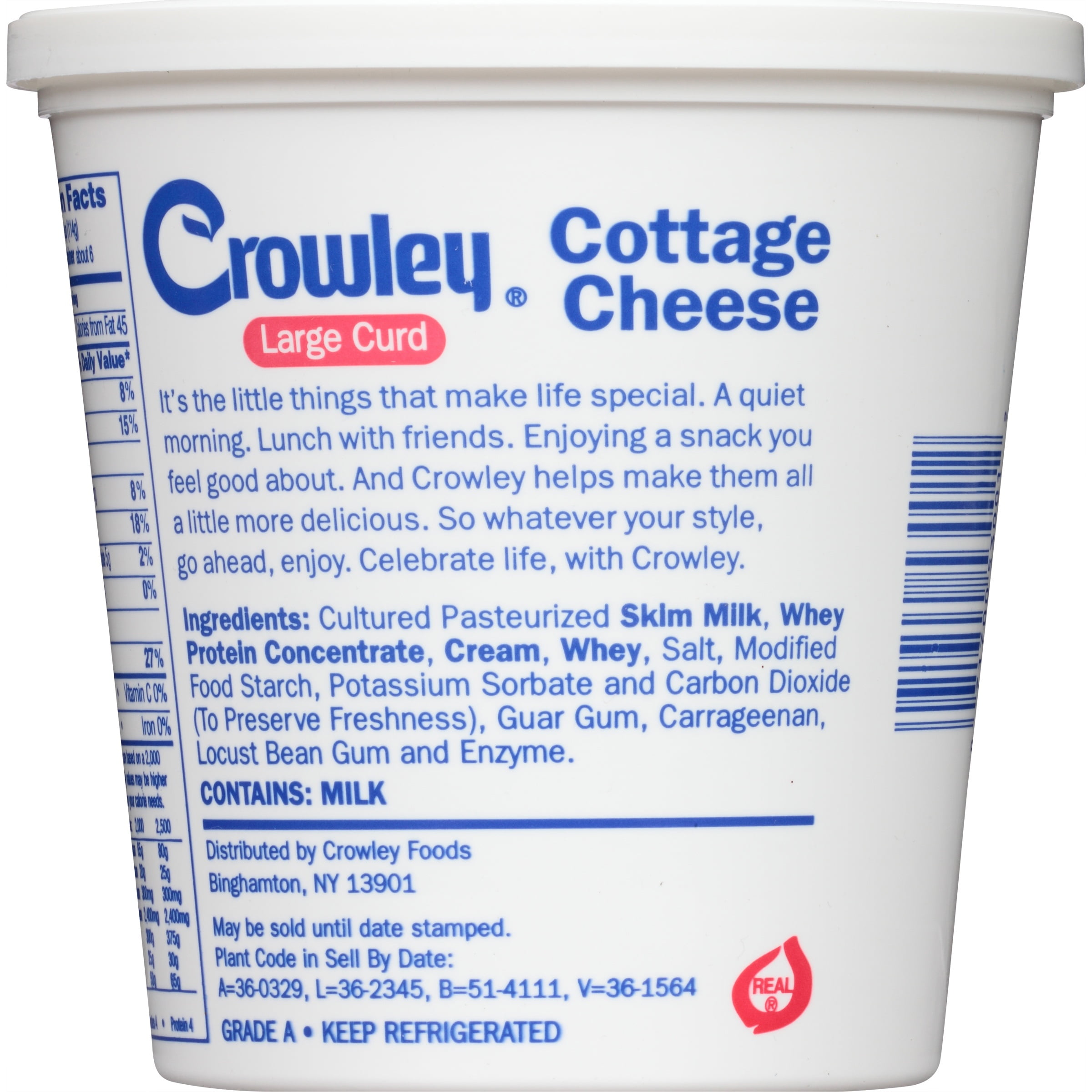 Crowley 4 Milk Fat Large Curd Cottage Cheese 24 Oz Walmart Com