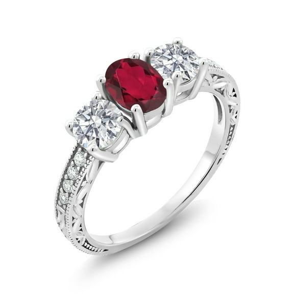 Gem Stone King 10K White Gold Ruby Red Mystic Topaz and Lab Grown Diamond Engagement Ring for Women | 1.92 Cttw | Oval 7X5MM | Gemstone November Birthstone | Size 7