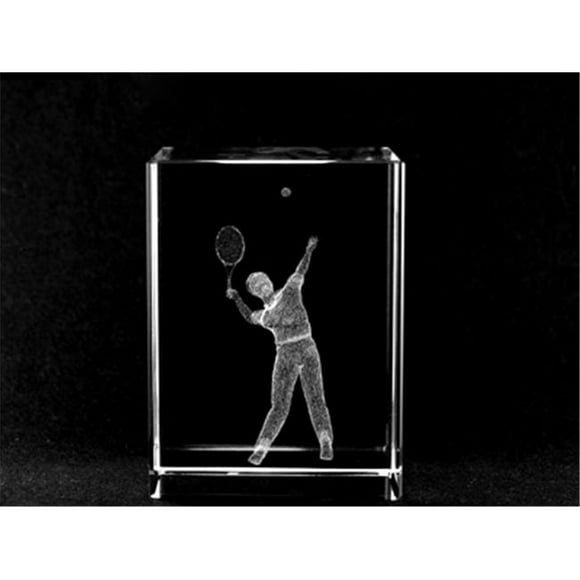 1159-70-74 2 L x 2.75 H x 2 W in. Crystal Laser-Engraved Tennis Player Sports Laser-Cut