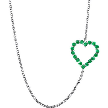 0.32 Carat T.G.W. Emerald Sterling Silver Heart Pendant, 18
