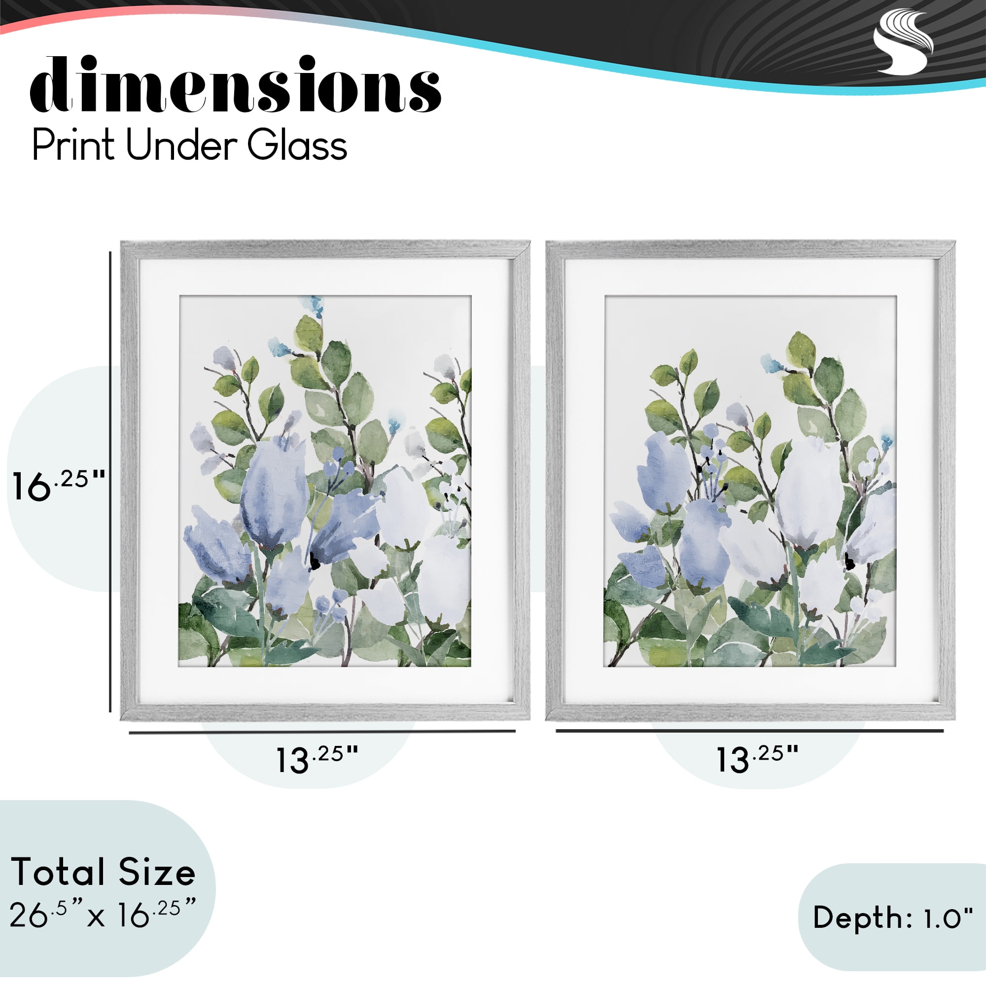 Stupell Industries Blue Spring Watercolors 2 Piece Gray Framed Print Under Glass Set, design by Kim Allen