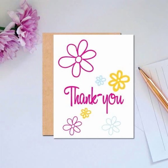 Thank You Card with Flower Design  Stylish Blank Note Card for Gratitude  Includes Envelope  Perfect for Any Occasion