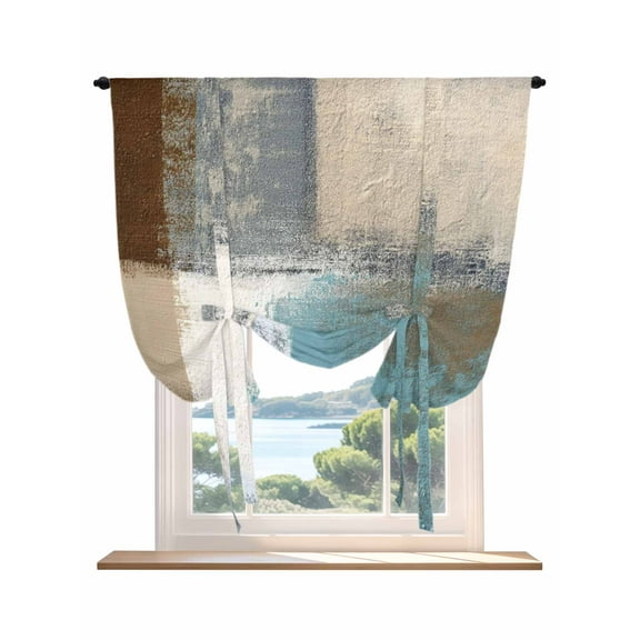 Modern Blue Tie Up Curtains for Windows 54 Inch Length Balloon Curtains Kitchen Adjustable Balloon Window Shade Rustic Mottled Oil Painting Texture Tie Up Valance Bathroom Curtain Window 42"x54"