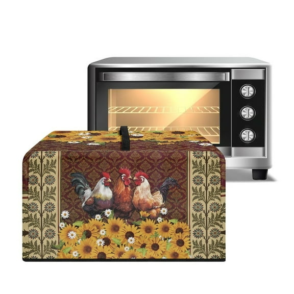 TSOVTHRID Countertop Microwave Cover Stain-Resistant Convection Oven Cover Dustproof Toaster Oven Protector for Home Decor, Vintage Rooster Chicken Sunflower Floral Print, 20.9"W x 15.7"D x 12.4"H, L