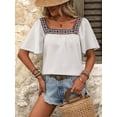 thumbnail image 6 of Mexican Shirts for Women Boho Embroidered Short Butterfly Sleeve Square Neck Loose Blouses Tees White S, 6 of 8