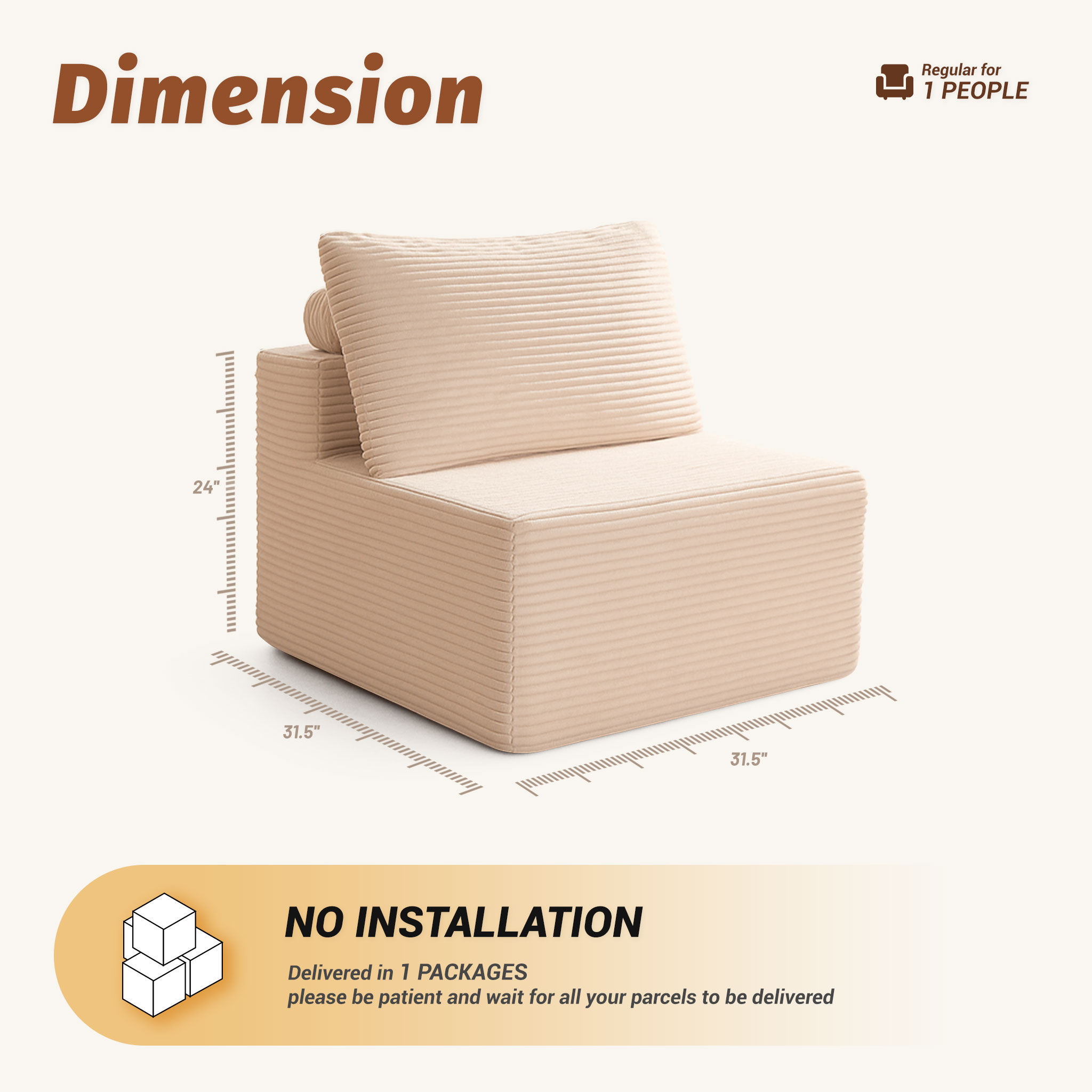 LAKPS Cozy Single Seat, Comfortable Upholstered Seating, No Assembly Required, Camel