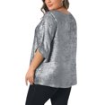 thumbnail image 3 of Agnes Orinda Women's Plus Size Metallic Sparkly Tops Crew Neck 3/4 Sleeve Shirts Casual Patry Tunic Blouses 3X Silver, 3 of 6