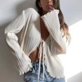 thumbnail image 3 of QUYUON Mid Length Cardigans for Women Deals Long Sleeve V-Neck Cardigans Polyester Long Sleeve Cardigan Women Cardigan Jacket Style Q-10591 Fall Cardigan Sweater Outerwear Coat White S, 3 of 4