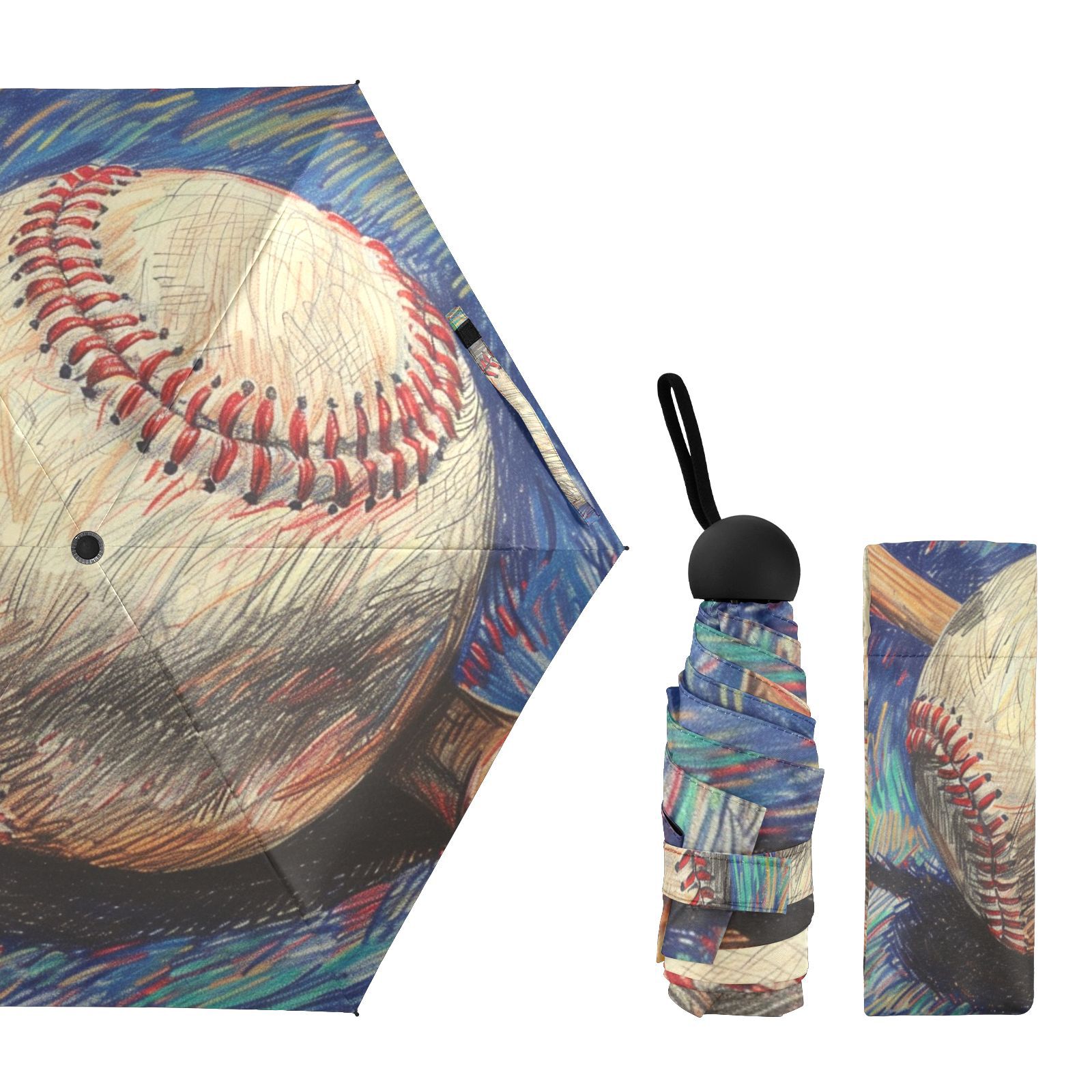 JSTEL Baseball Bat Folding Umbrella for Rain Sun Travel Mini Lightweight Compact Umbrellas