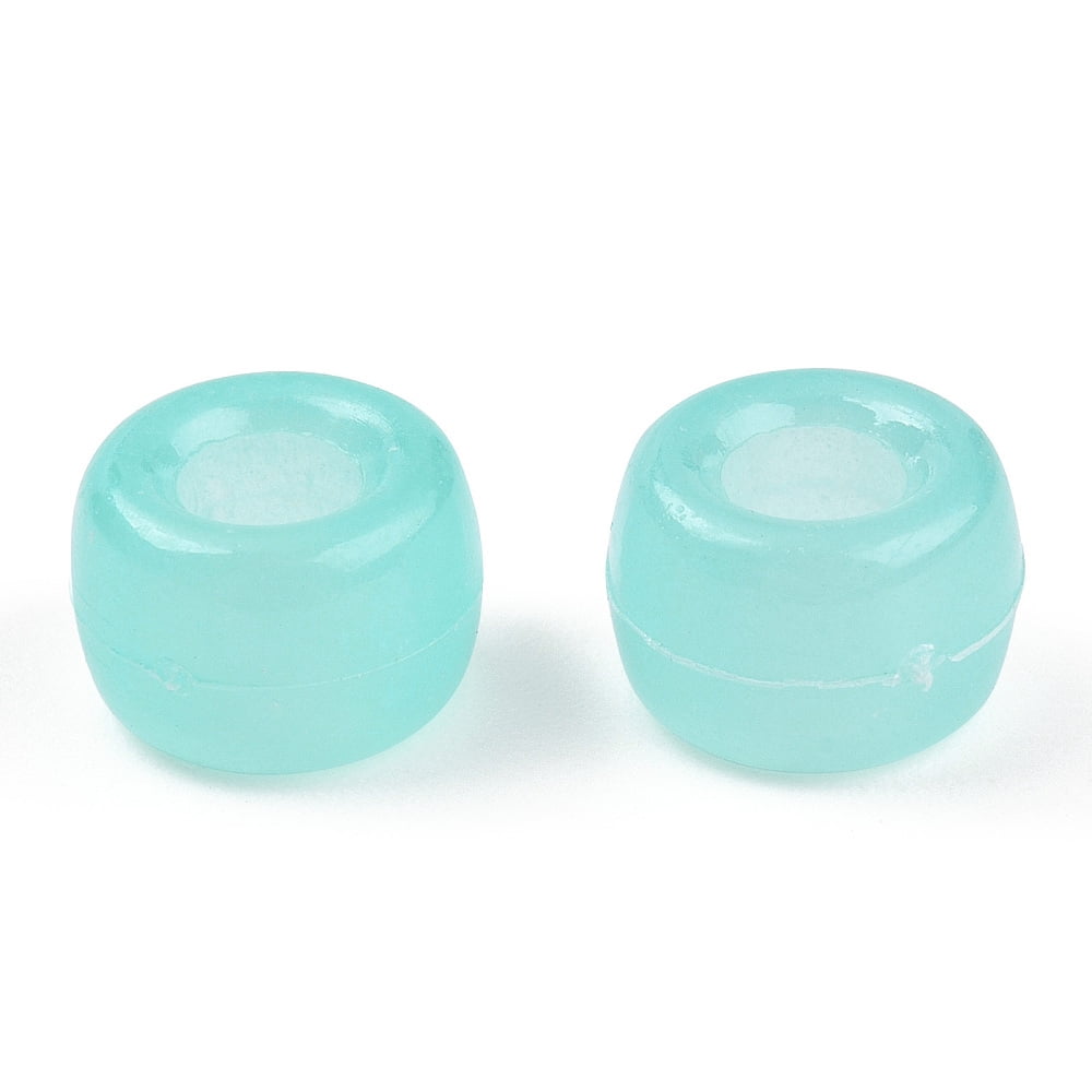Transparent & Luminous Plastic Beads Frosted Crow Beads Pony Beads Glow in the Dark Barrel Pale Turquoise 9x6mm Hole: 3.8mm about 1900pcs/500g