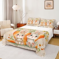 Feelyou Cute Cartoon Rabbit Twin Sheet Sets for Kid, Kawaii Orange Carrot Twin Fitted Sheet, Happy Easter Theme Flat Sheet, Ultra Soft Bedroom Decor, 3-Piece
