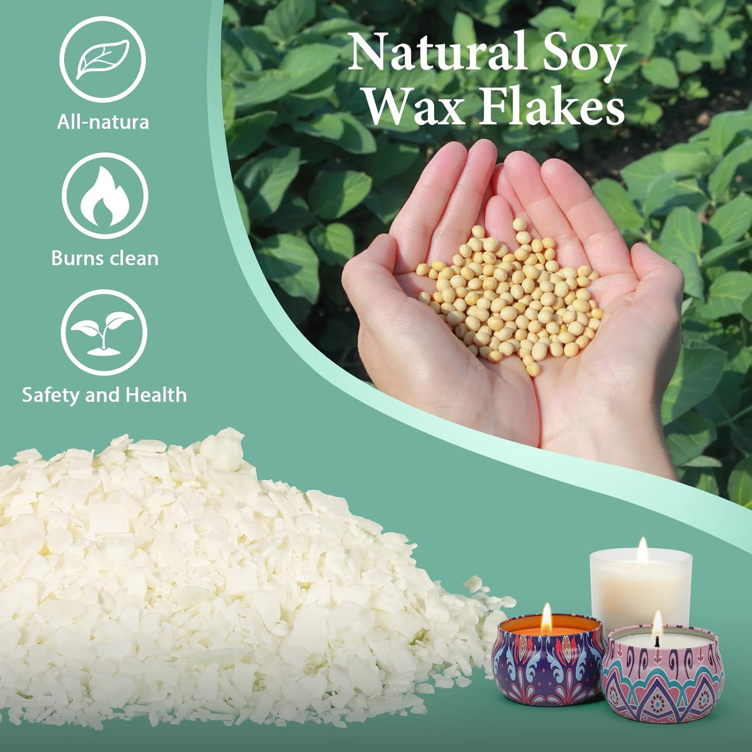 Natural Soy Candle Wax and for Making - 2 lbs Making Premium Wax.20 Wicks 20 Wick Stickers Centering Devices