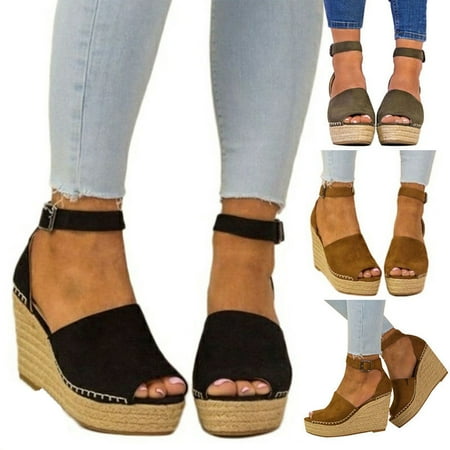 Ankle Strap High Heeled Platform Meigar Women's Summer Casual Shoes Espadrille We-dge Sandals Platform High Heels Ankle Strap ()