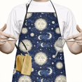 thumbnail image 2 of Dark Blue Sun Moon Star Pattern Apron-Garden Aprons for Women with Pockets-Cotton Linen Waterproof Kitchen Cooking Gardening Aprons Adjustable for Kitchen,Cooking,BBQ and Salon 33x27 Inch, 2 of 7