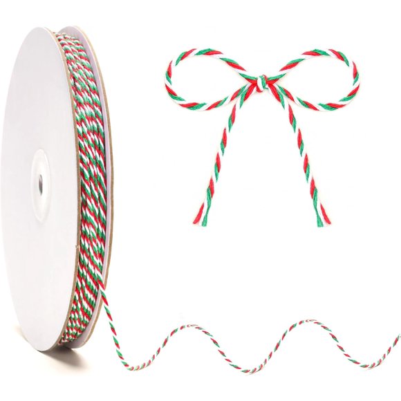 Ficelle - Ficelle en Coton Vert Rouge et Blanc pour Boulangers, Fêtes, 2 mm, 328 Pieds, pour Emballage Cadeau de Noël, Arts, Artisanat, Décorations, Rouge Vert Blanc