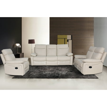 - Ryker Collection Contemporary 3-Piece Upholstered Leather Living Room Set with Reclining Chair, Sofa and Loveseat, Taupe