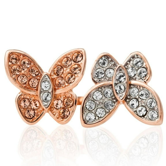 Rose Gold Plated Butterfly Motif Ring With Sparkling Clear And Rose Gold Colored Crystal Stones by Matashi size 7