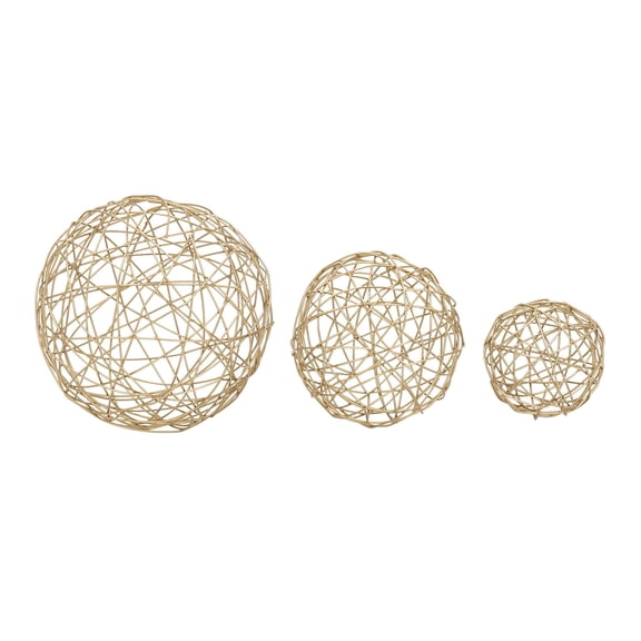 CosmoLiving by Cosmopolitan Contemporary Metal Round Decorative Sculptures, Set of 3, 4", 6", 8"D, Gold Finish