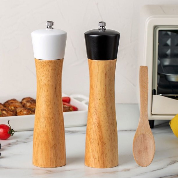 Juego de molinillo de sal y pimienta de madera – Molinillos de madera premium con mecanismo de molienda de cerámica ajustable – Molinillos de sal y pimienta recargables de 8 pulgadas