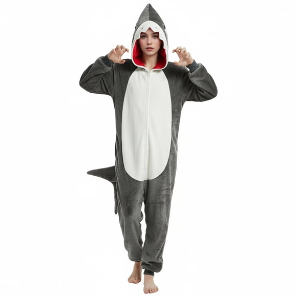 BRGZLK Womens Onesie Homewear Unisex Animal Onesies for Adults Cute Fuzzy Warm Jumpsuit Cosplay Suit for Women and Men Gray M
