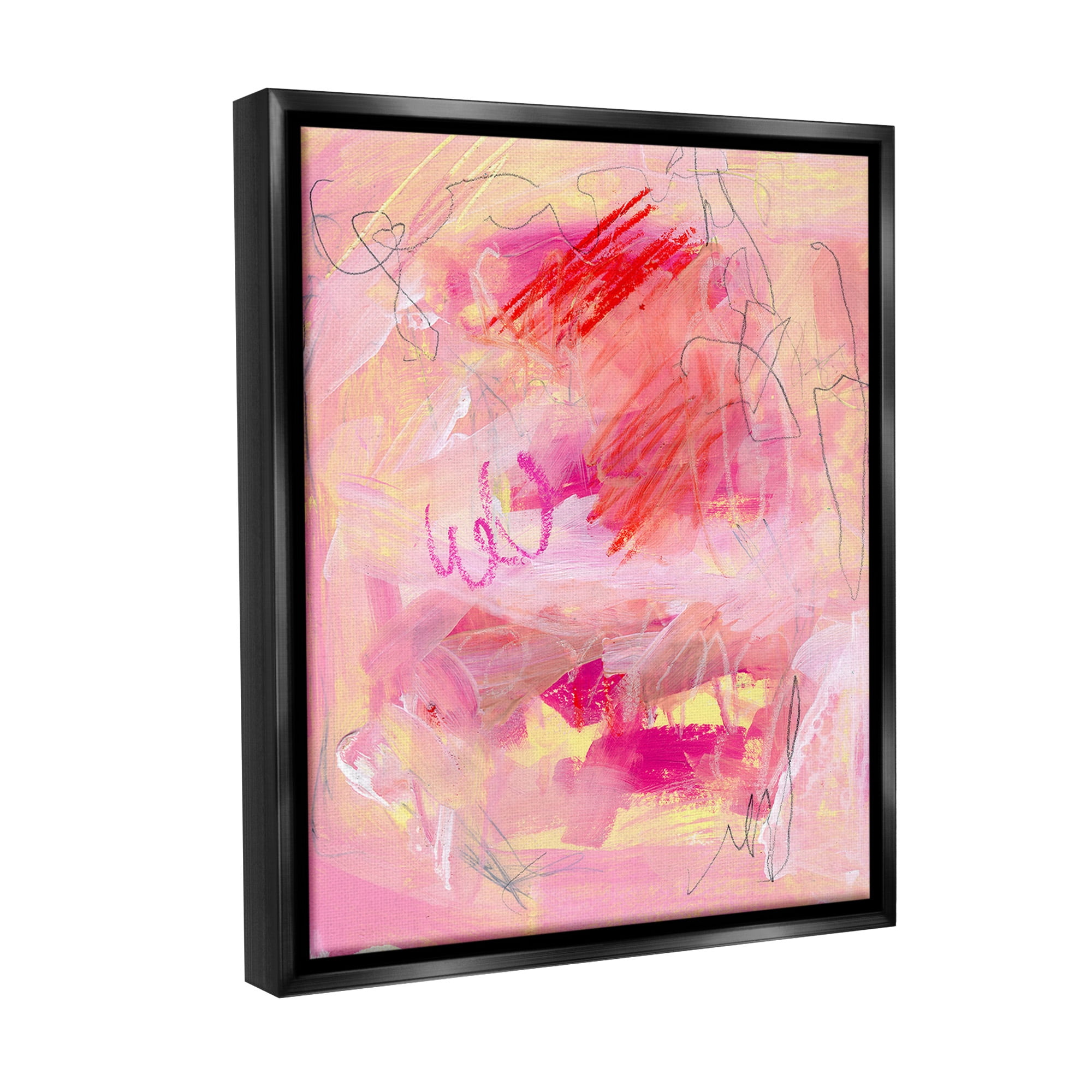 Stupell Industries Pink Chaotic Scribble Abstract Painting Black Floater Framed Canvas Art Print Wall Art, 17 x 21