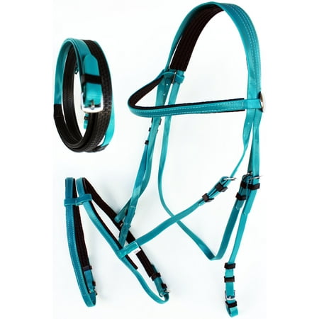 Endurance Bridle - Horse English Endurance Flash Noseband Biothane Bridle w/ Rubber Grip Reins Teal 40HS27