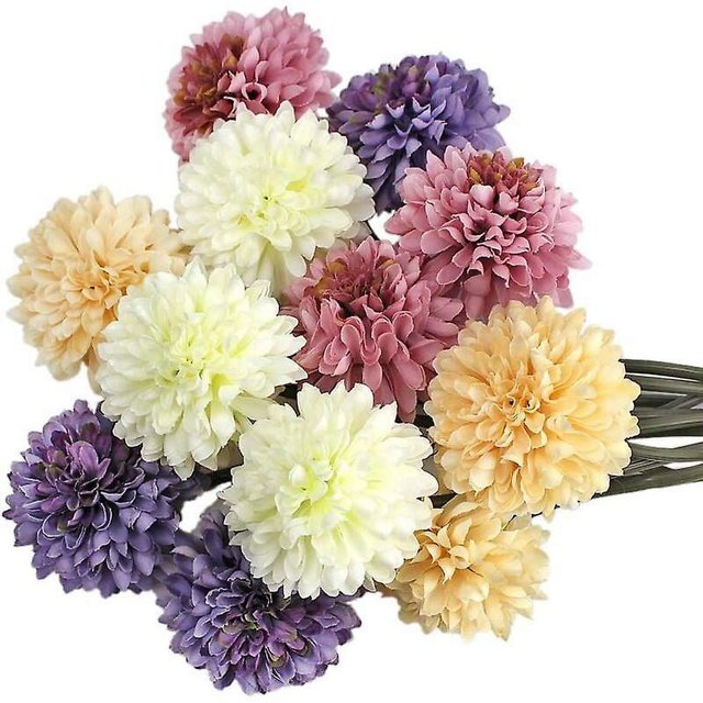 12 piezas de flores artificiales, crisantemos artificiales de 4 colores, ramo de hortensias de seda para bodas, hogar, jardín, fiesta, oficina, longitud 25 cm, Versalles