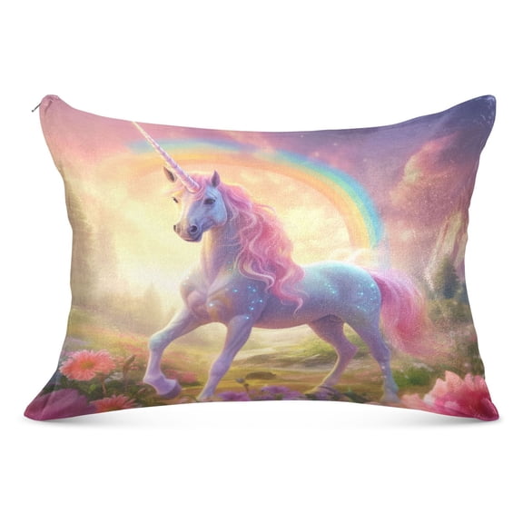 Unicorn Rainbow Flower Plush Pillow Cases Standard Size Ultra Soft Warm Pillowcases with Zipper 20"x26"