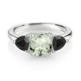 thumbnail image 2 of Gem Stone King 925 Sterling Silver Green Prasiolite and Black Onyx 3 Stone Engagement Ring for Women (2.12 Cttw, Gemstone Birthstone, Available in Size 5, 6, 7, 8, 9), 2 of 3