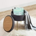 thumbnail image 6 of Duhome Round Storage Ottoman with Tray Velvet Vanity Makeup Stool Side Table End Table Footstool with Gold Metal Legs for Living Room, Gray, 6 of 11